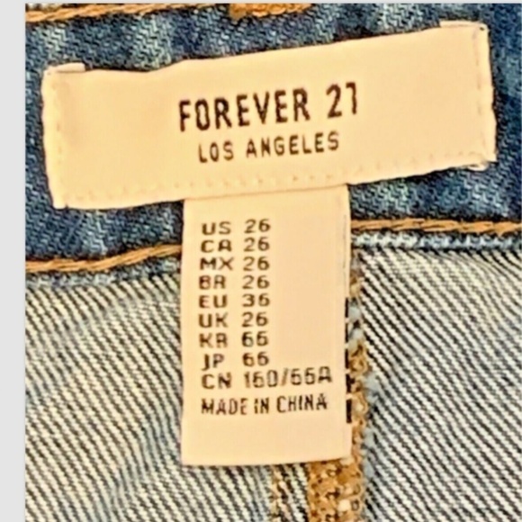 Forever 21 Distressed Blue Denim Jean Skirt BOHO Hippie Sz 26 100% Cotton #239B - Picture 7 of 8